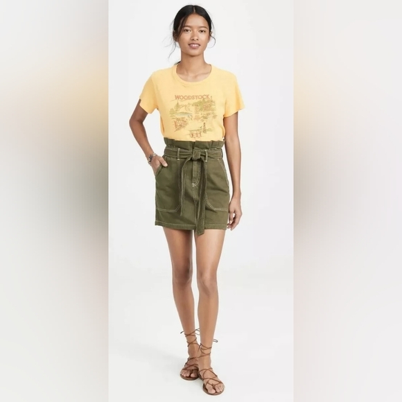 Free People Splendor in The Grass Paperbag Waist Mini, Color Army Green Size 6 - Picture 1 of 16